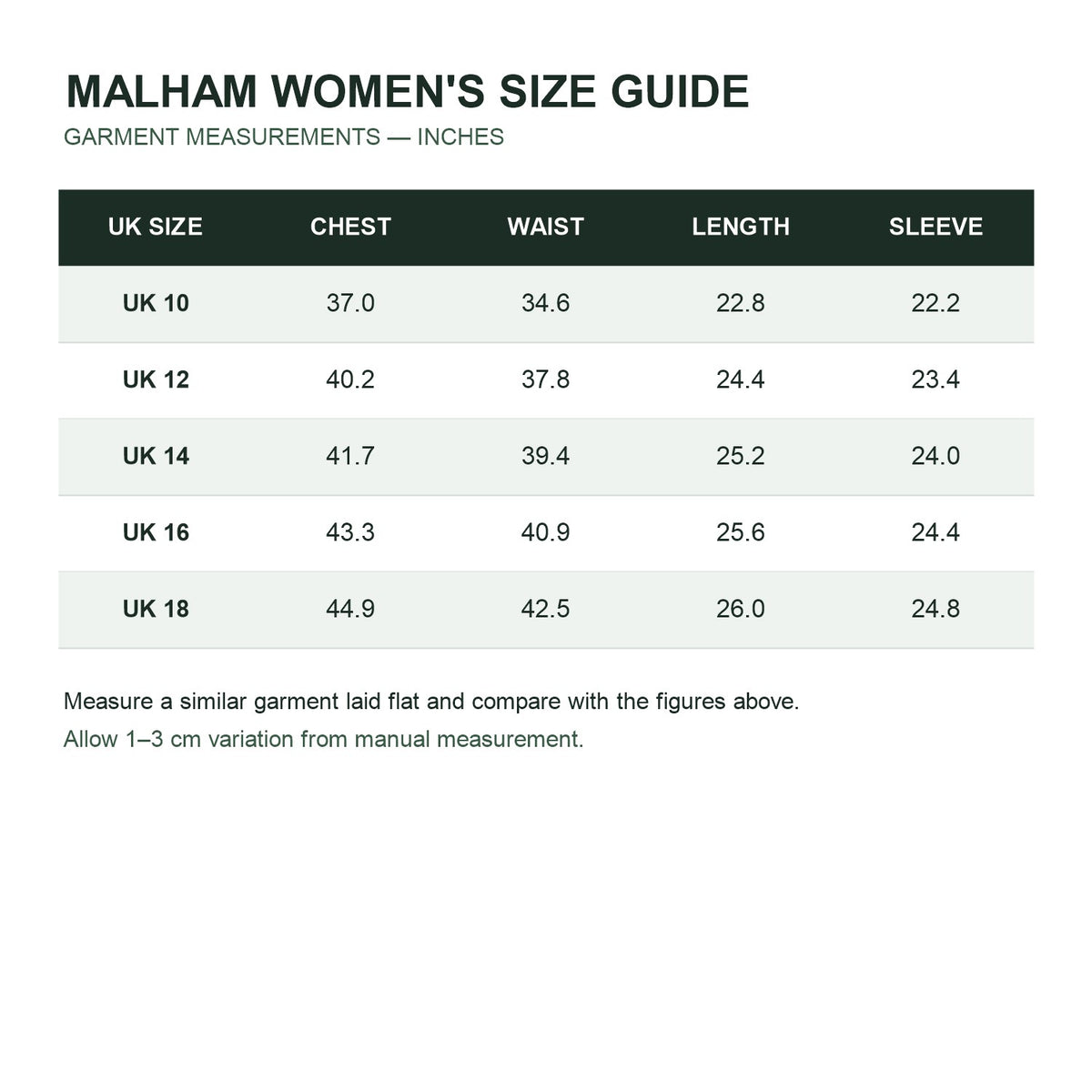 Malham Women's Thermal Fleece Midlayer - size guide