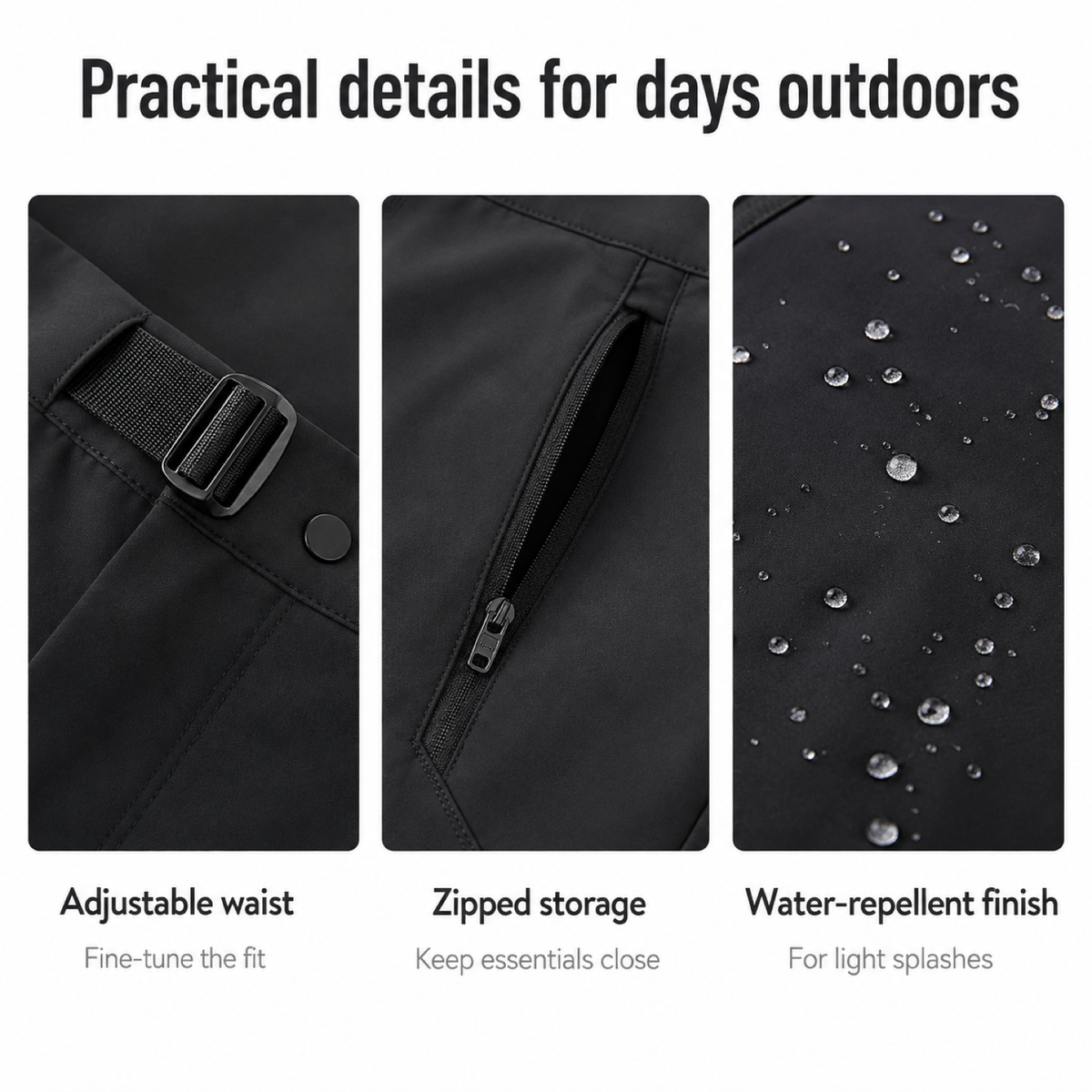 Men's water-repellent walking trousers — details