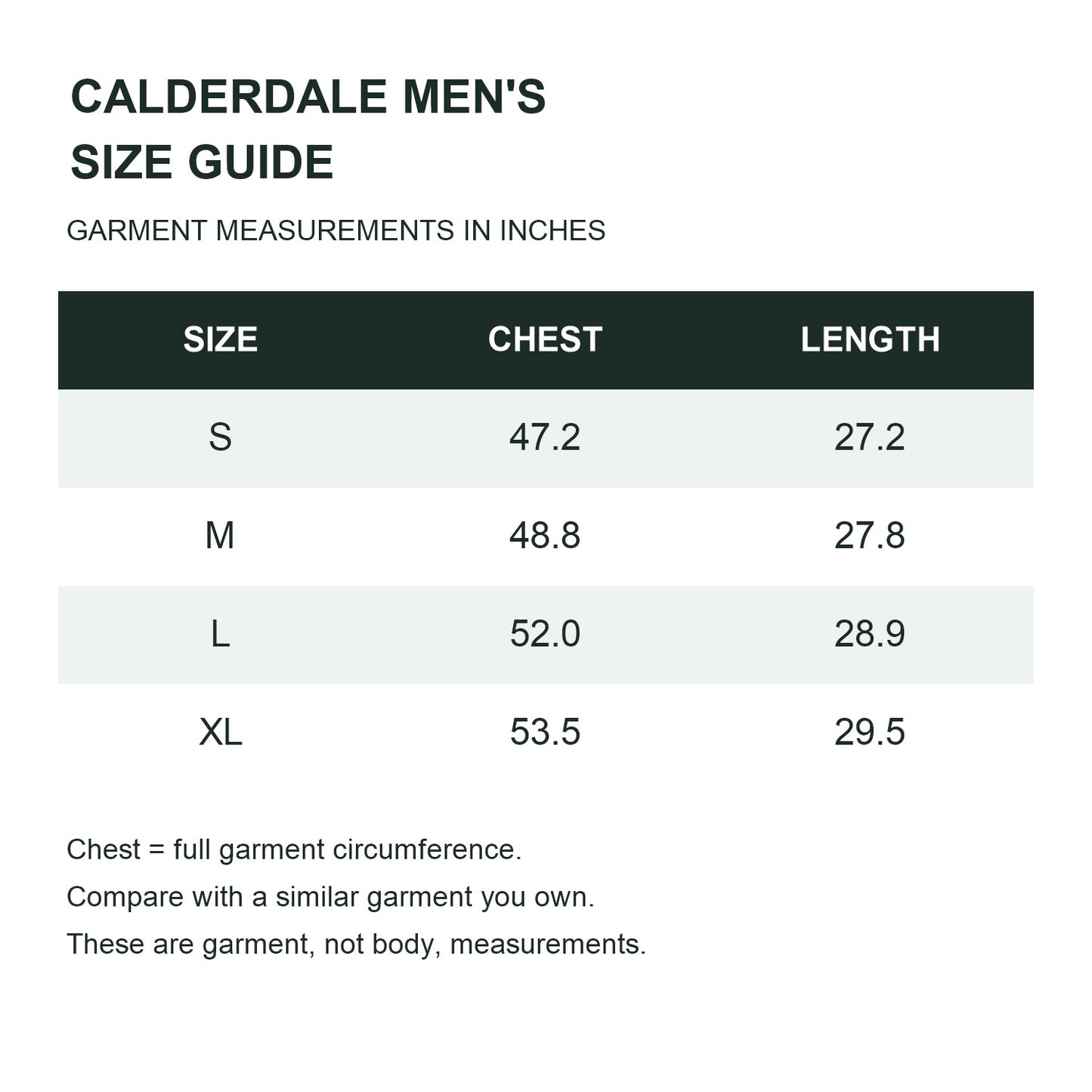 Calderdale men's hooded utility smock - size guide