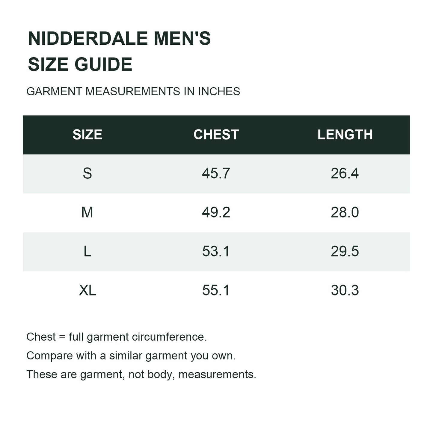 Nidderdale men's hooded half-zip smock - size guide