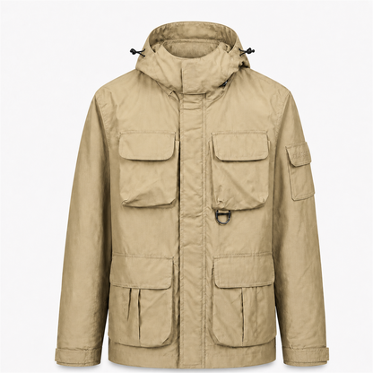 Wensley Hooded Utility Jacket in Khaki, front view