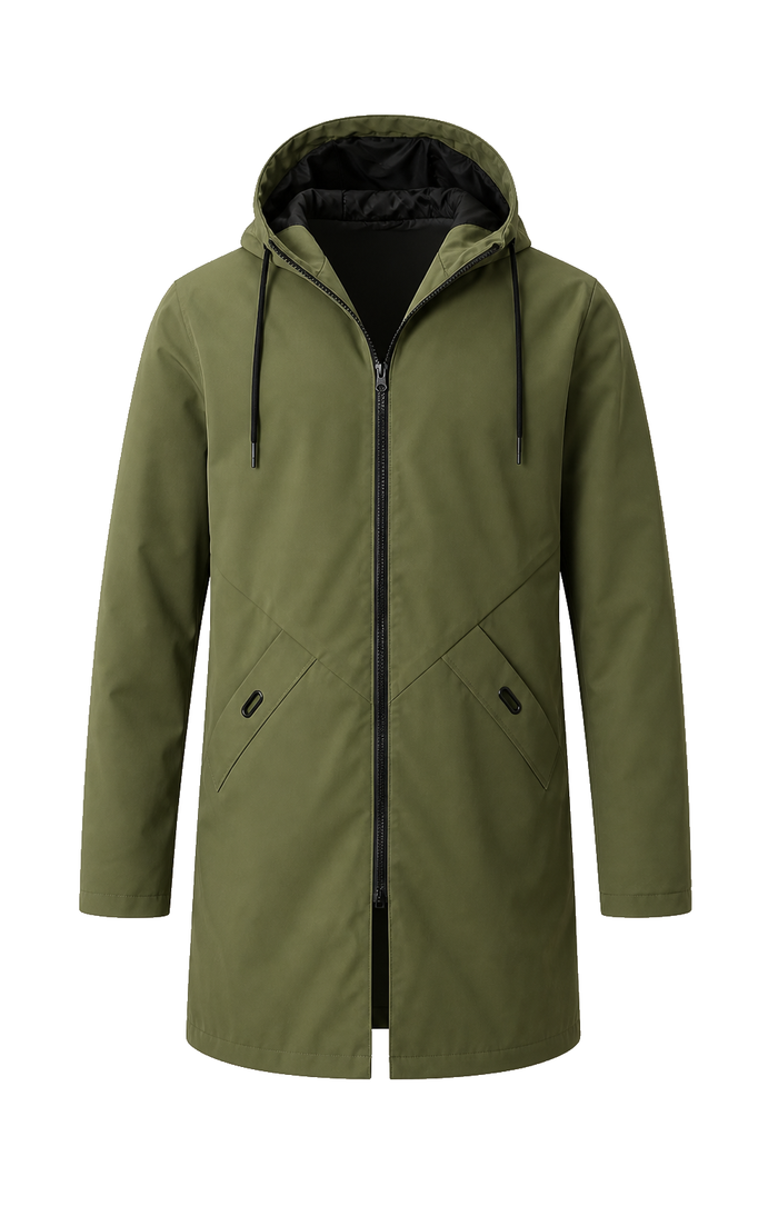 Moorland Longline Hooded Windbreaker Jacket - Army Green front white background