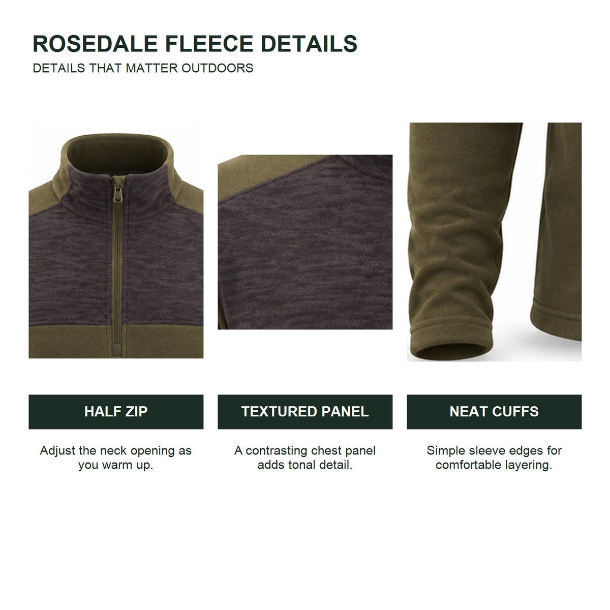 Rosedale men's half-zip fleece — feature details