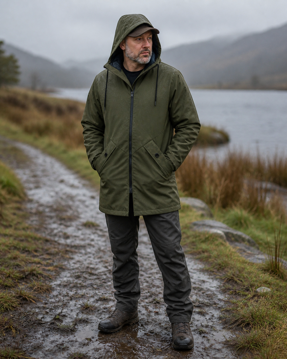 Moorland Longline Hooded Windbreaker Jacket - Army Green outdoor lifestyle