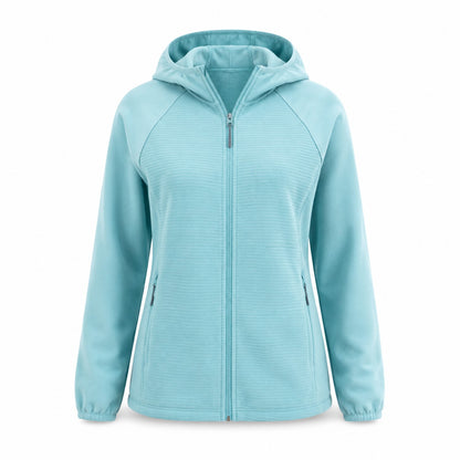 Aira women's hooded fleece — teal white