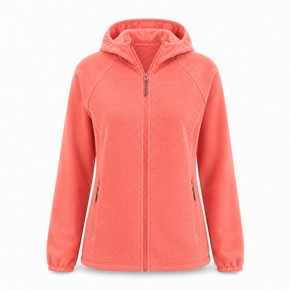 Aira women's hooded fleece — red white