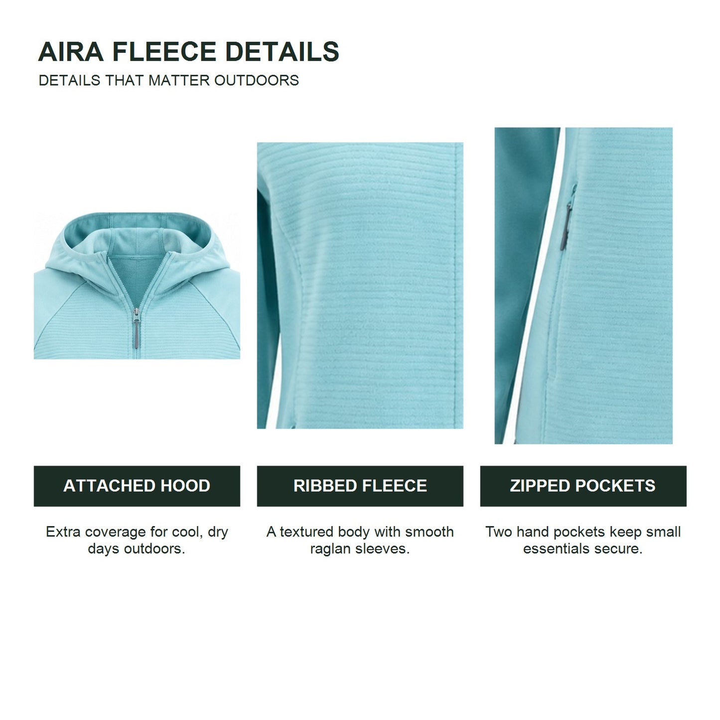 Aira women's hooded fleece — feature details