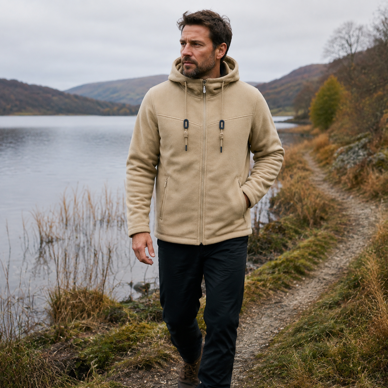 Malham Men's Thermal Fleece Midlayer - khaki outdoor