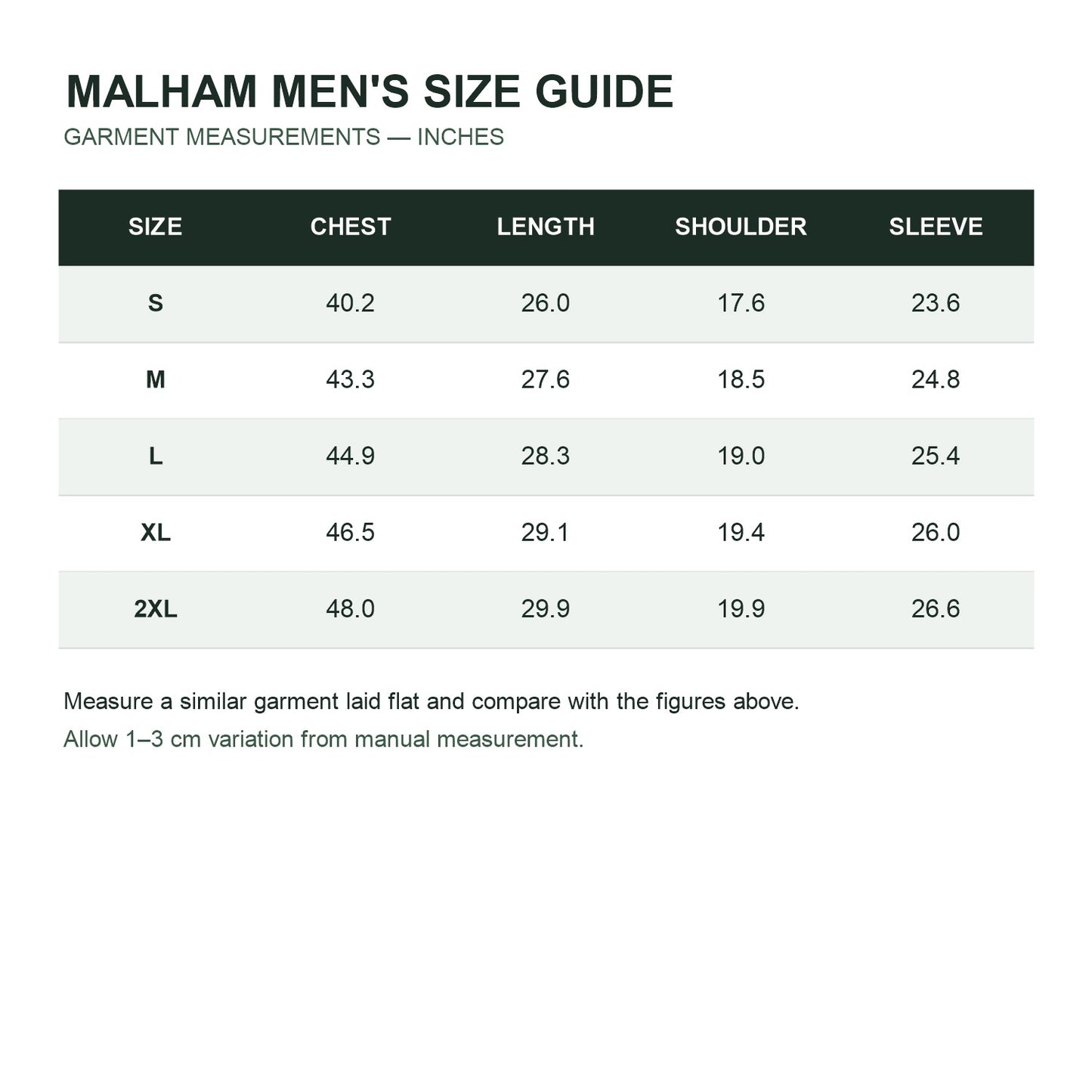 Malham Men's Thermal Fleece Midlayer - size guide