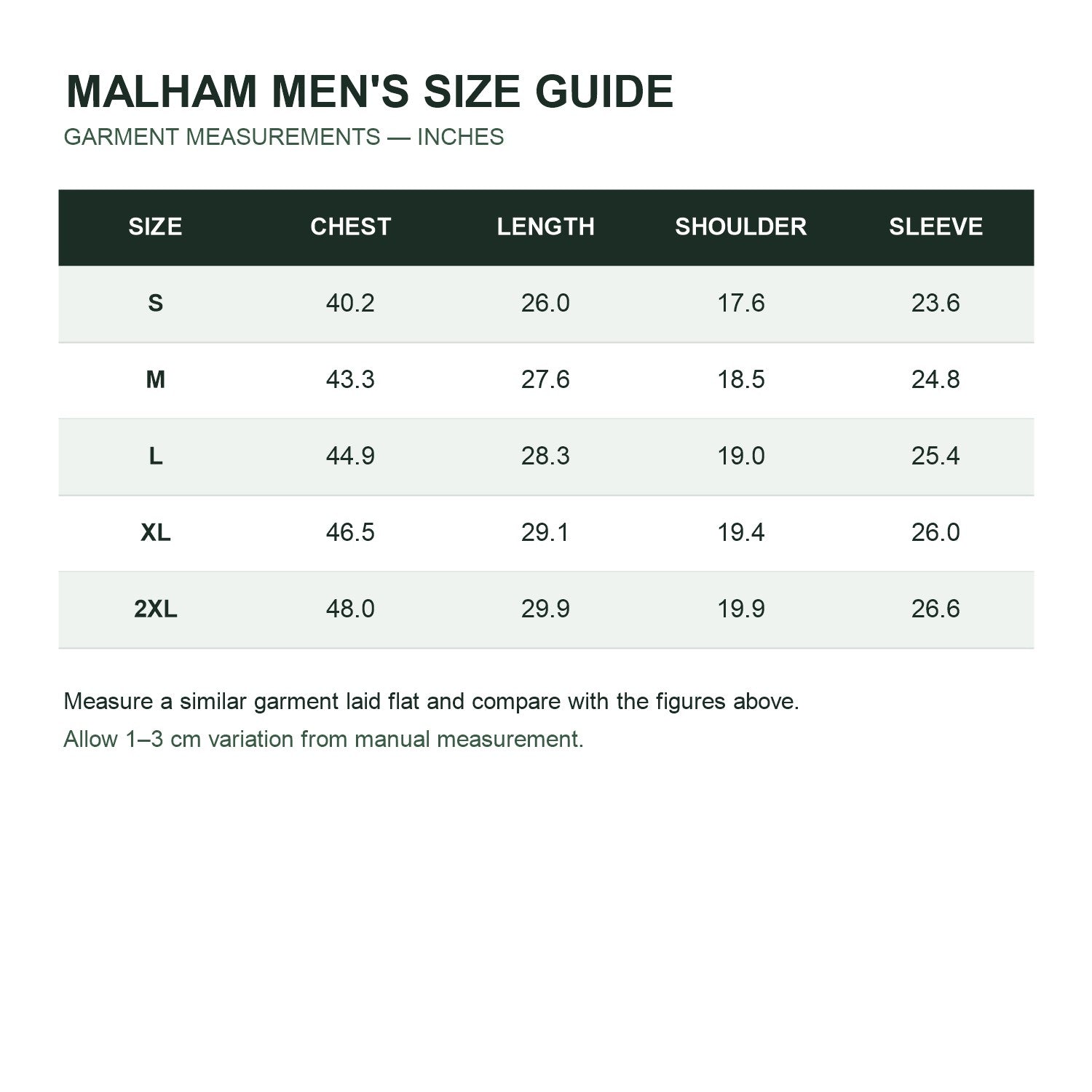 Malham Men's Thermal Fleece Midlayer - size guide