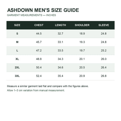 Ashdown Men's Lightweight Insulated Coat - size guide