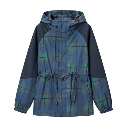 Caledon Women's Tartan Drawcord Jacket - navy tartan white