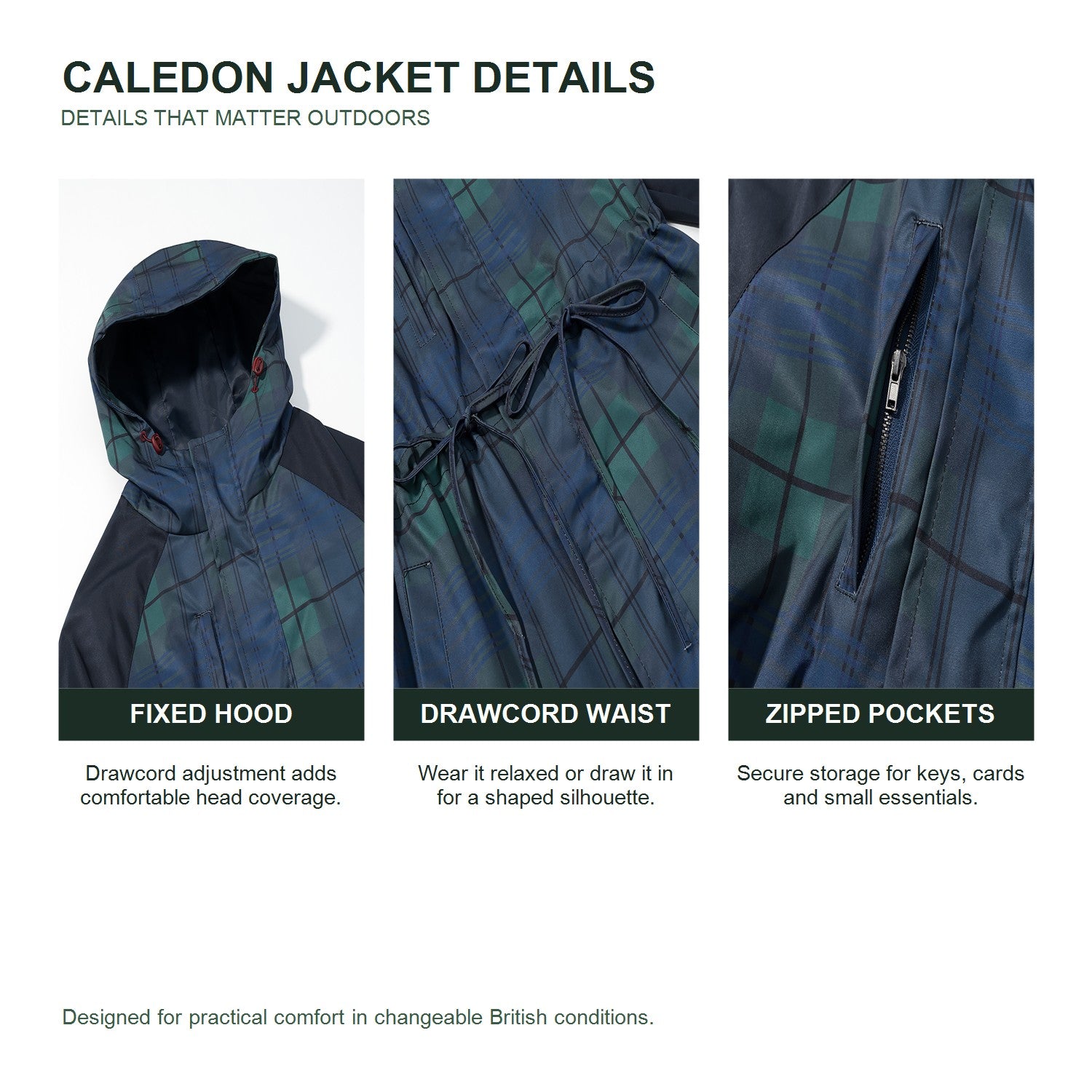 Caledon Women's Tartan Drawcord Jacket - feature details
