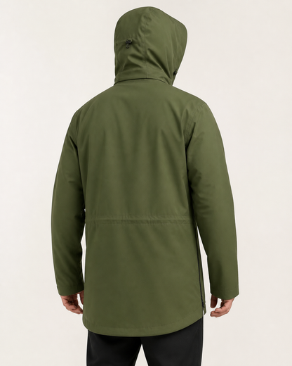 Moorland Longline Hooded Windbreaker Jacket - Army Green back view