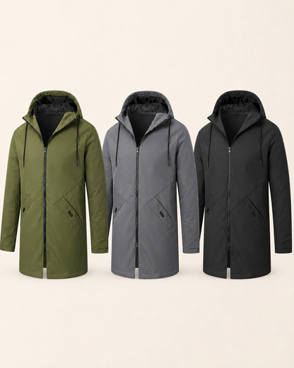 Moorland Longline Hooded Windbreaker Jacket - Army Green Charcoal Grey Black colour options