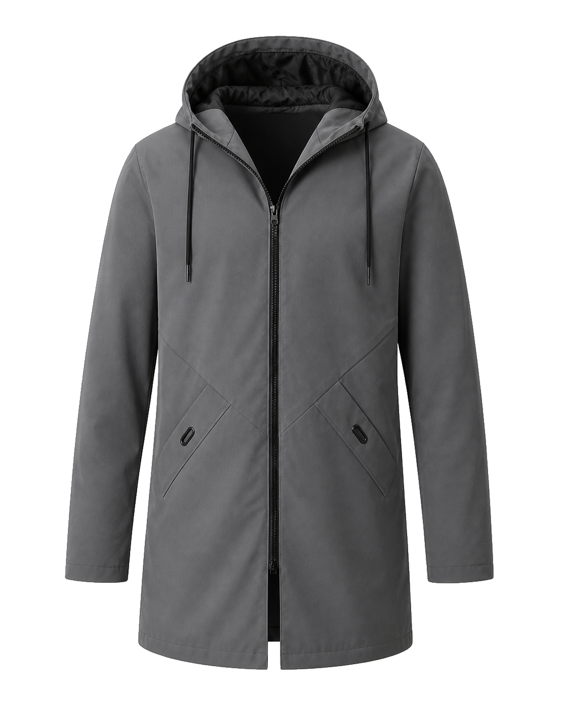 Moorland Longline Hooded Windbreaker Jacket - Charcoal Grey front white background