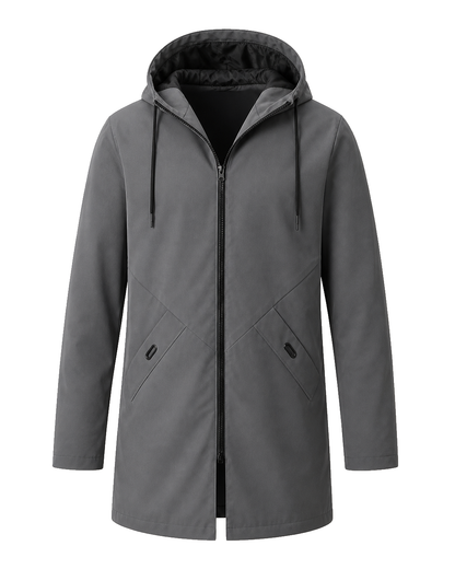 Moorland Longline Hooded Windbreaker Jacket - Charcoal Grey front white background