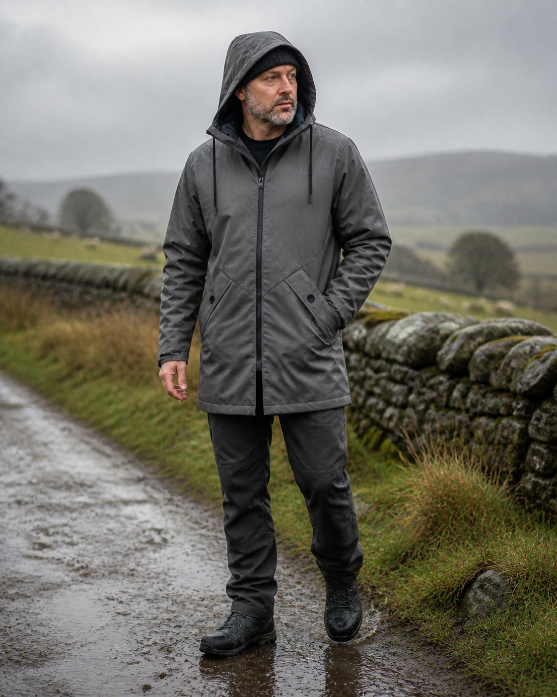 Moorland Longline Hooded Windbreaker Jacket - Charcoal Grey outdoor lifestyle