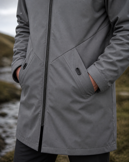 Moorland Longline Hooded Windbreaker Jacket - Charcoal Grey pocket detail