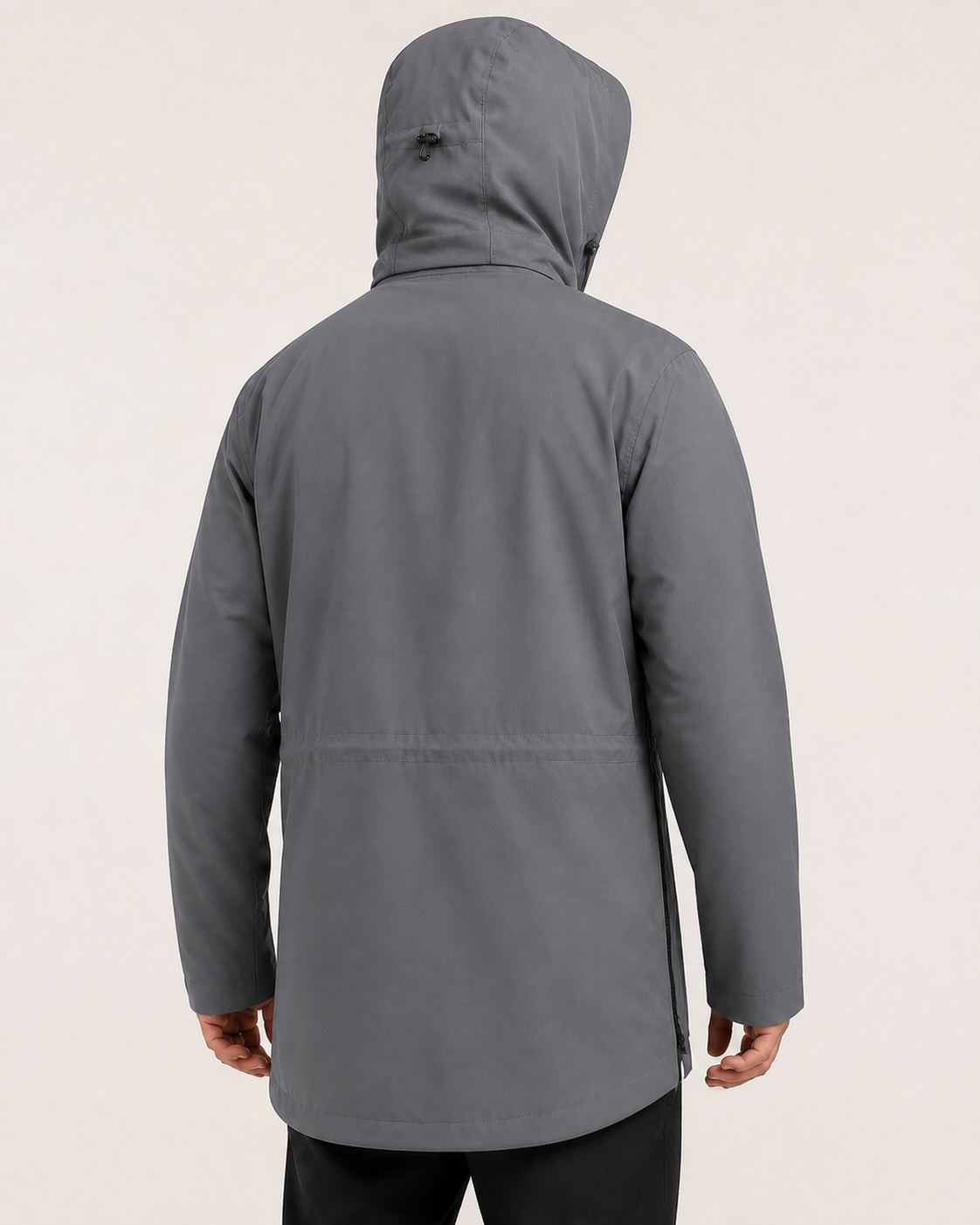 Moorland Longline Hooded Windbreaker Jacket - Charcoal Grey back view