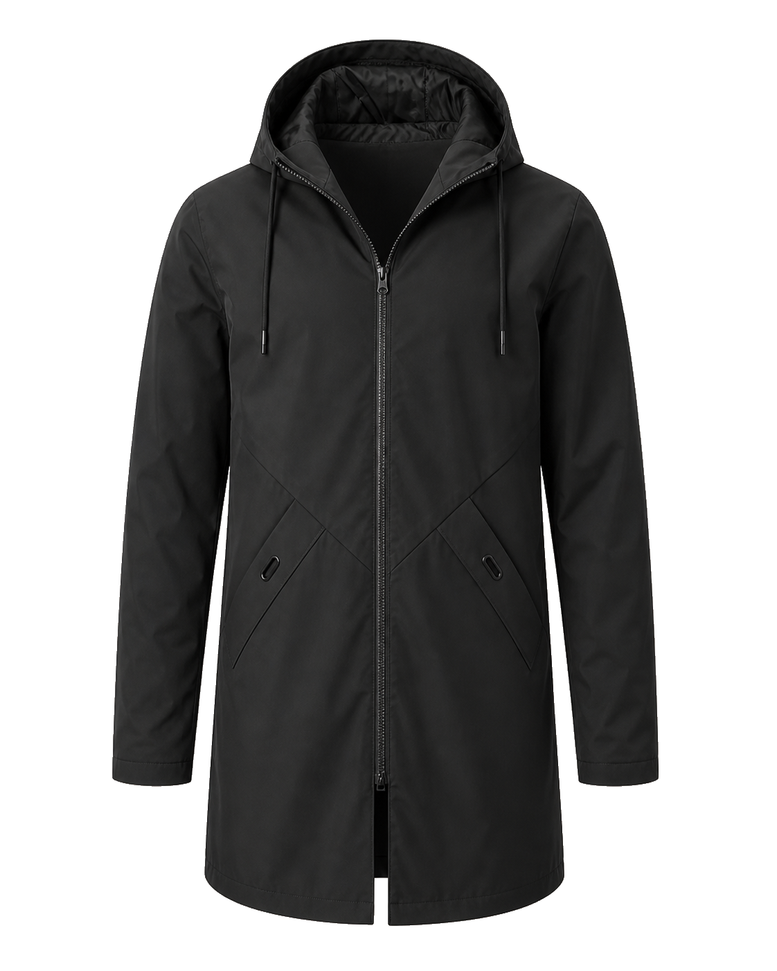 Moorland Longline Hooded Windbreaker Jacket - Black front white background