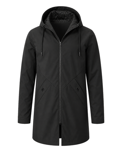 Moorland Longline Hooded Windbreaker Jacket - Black front white background