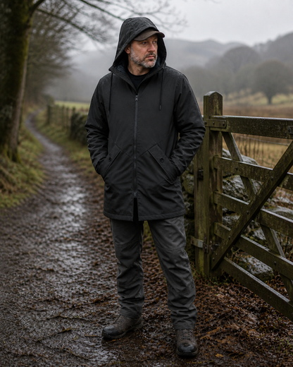 Moorland Longline Hooded Windbreaker Jacket - Black outdoor lifestyle