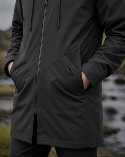 Moorland Longline Hooded Windbreaker Jacket - Black pocket detail