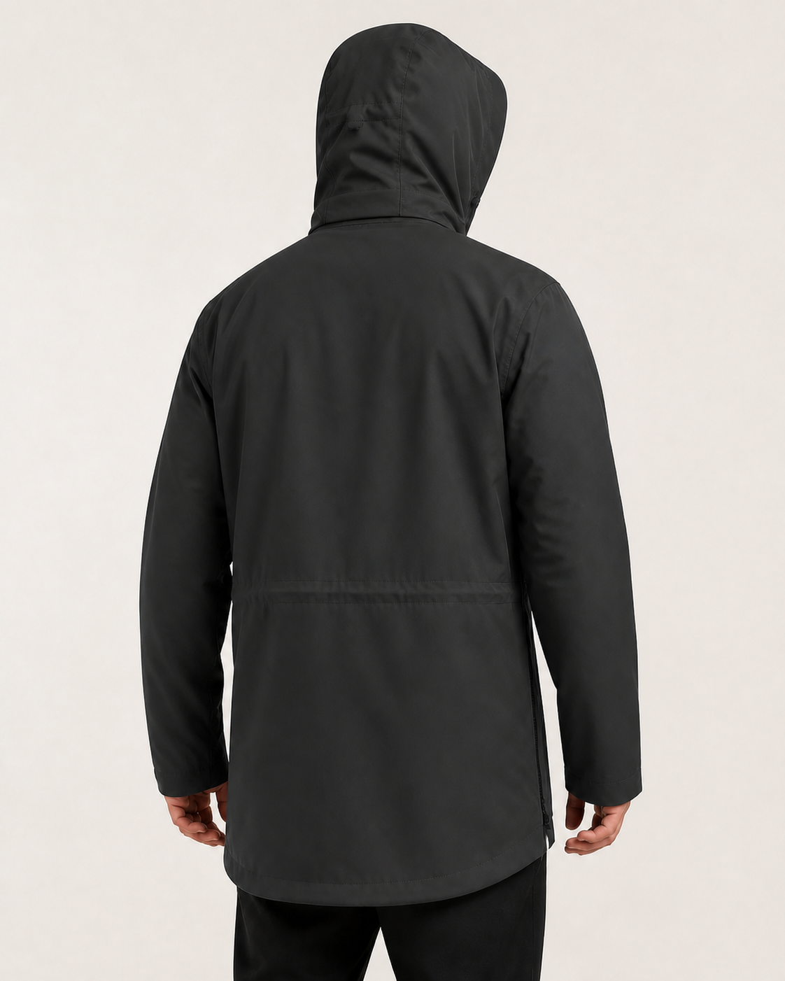Moorland Longline Hooded Windbreaker Jacket - Black back view