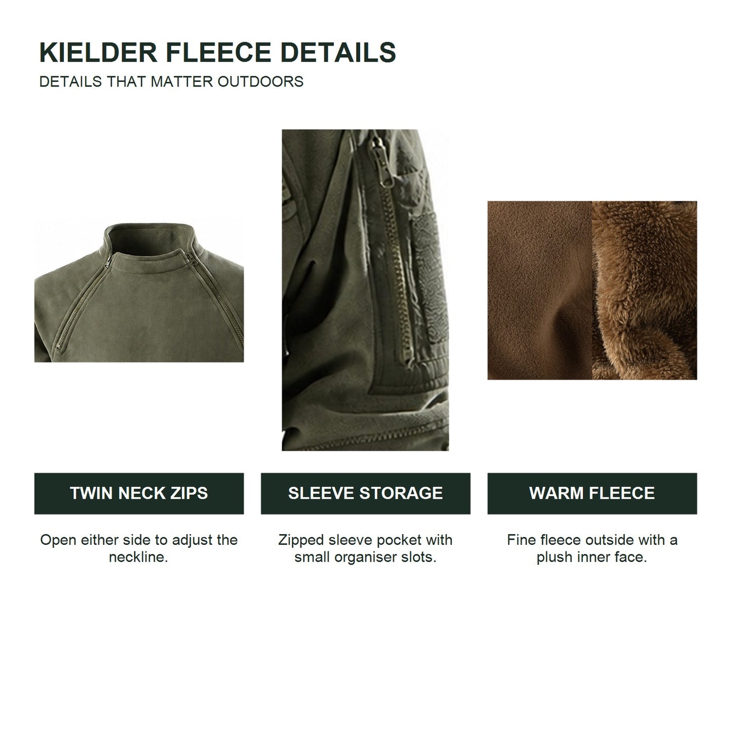 Kielder men's zip-neck fleece pullover - feature details