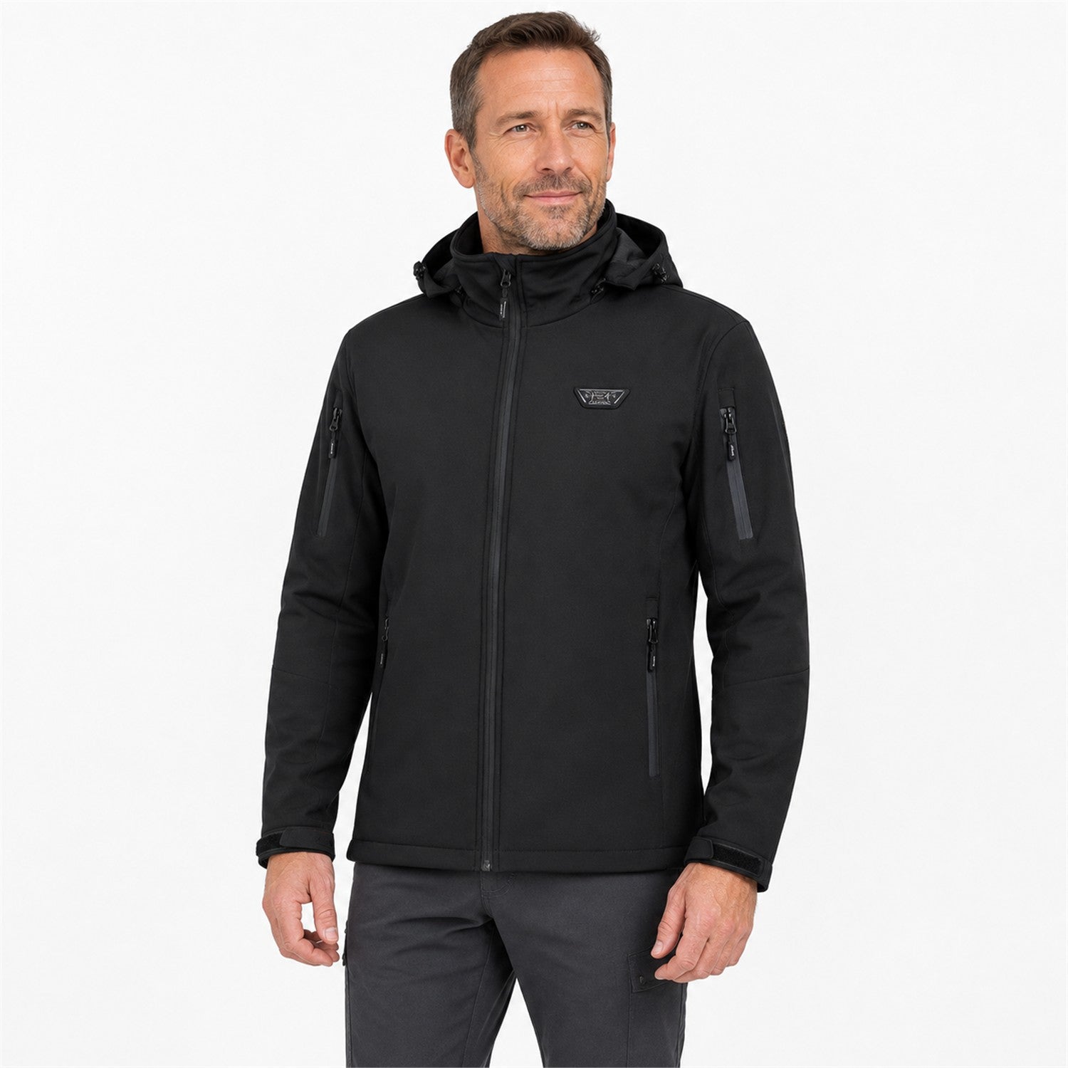 Tynedale men's heated hooded jacket - black model white