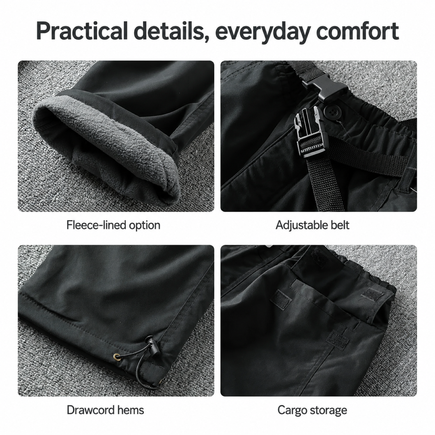 Men's cargo walking trousers — details