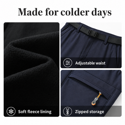 Men's fleece-lined softshell trousers — details