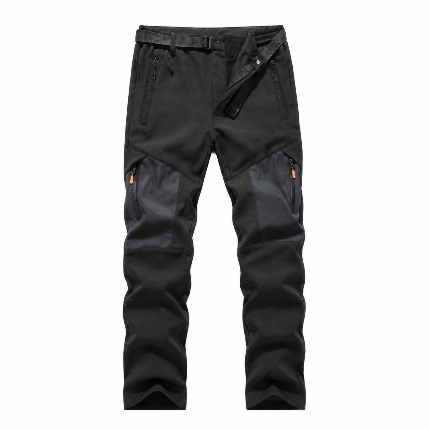 Men's fleece-lined panel walking trousers — black