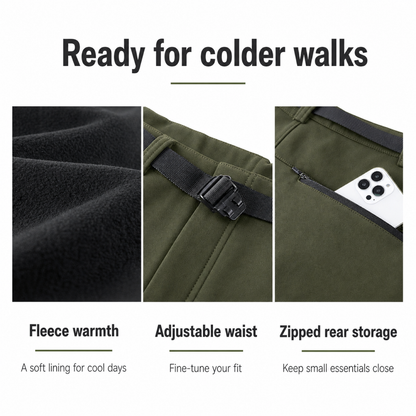 Men's fleece-lined panel walking trousers — details