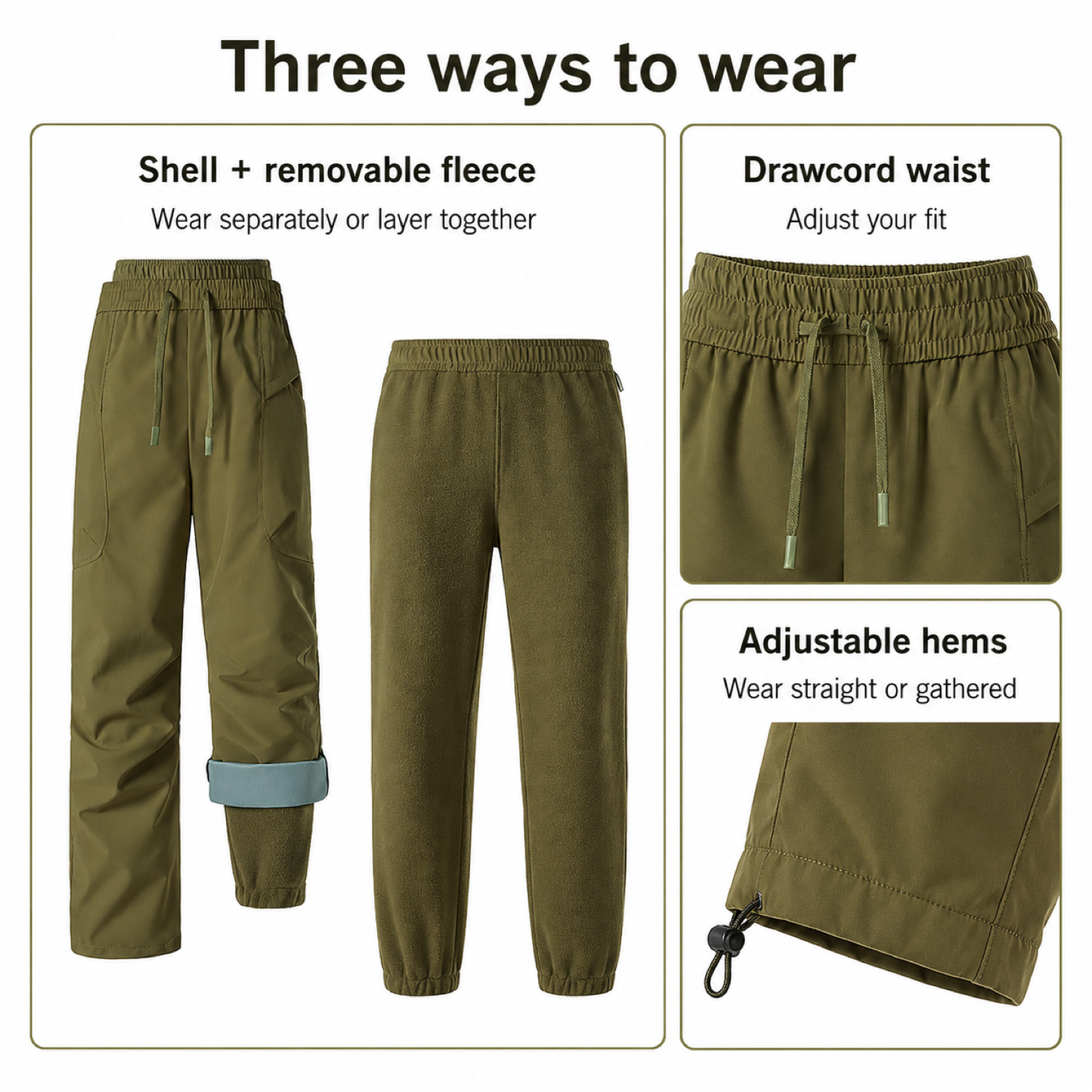 3-in-1 outdoor trousers — details