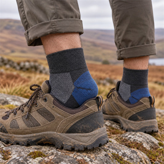 Ridsdale merino blend ankle socks – Blue walking fit