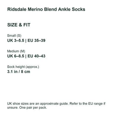Ridsdale merino blend ankle socks – UK and EU size guide