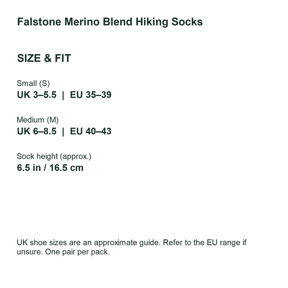 Falstone merino blend hiking socks – Size guide UK and EU