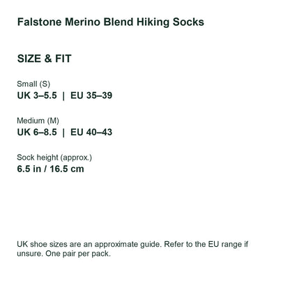 Falstone merino blend hiking socks – Size guide UK and EU