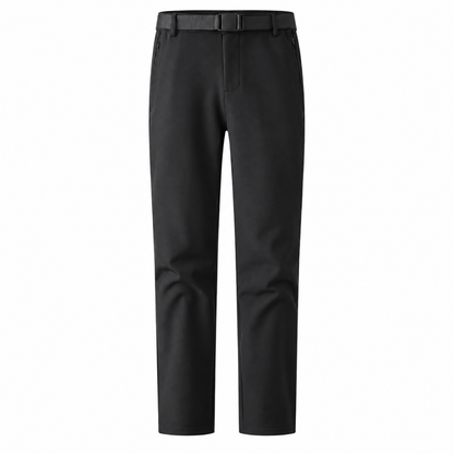 Malham men's black fleece-lined walking trousers, front view