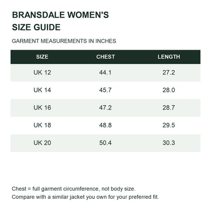 Bransdale insulated hooded jacket — women size guide