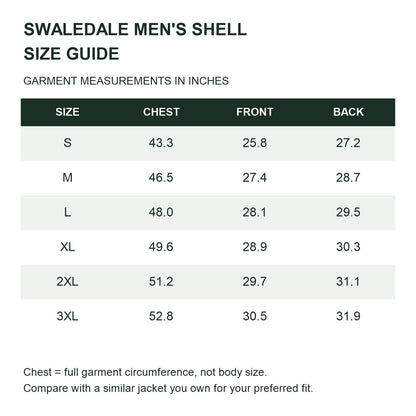 Swaledale waterproof shell jacket — men size guide