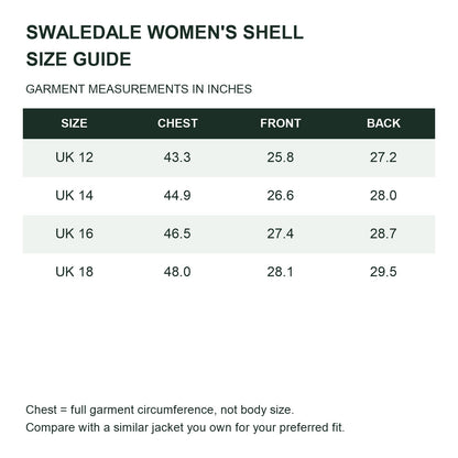 Swaledale waterproof shell jacket — women size guide