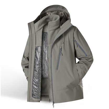 Kestrel 3-in-1 outdoor jacket in grey, front view on white