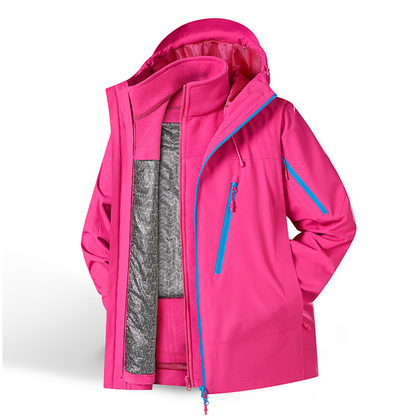 Kestrel 3-in-1 outdoor jacket in hot pink, front view on white