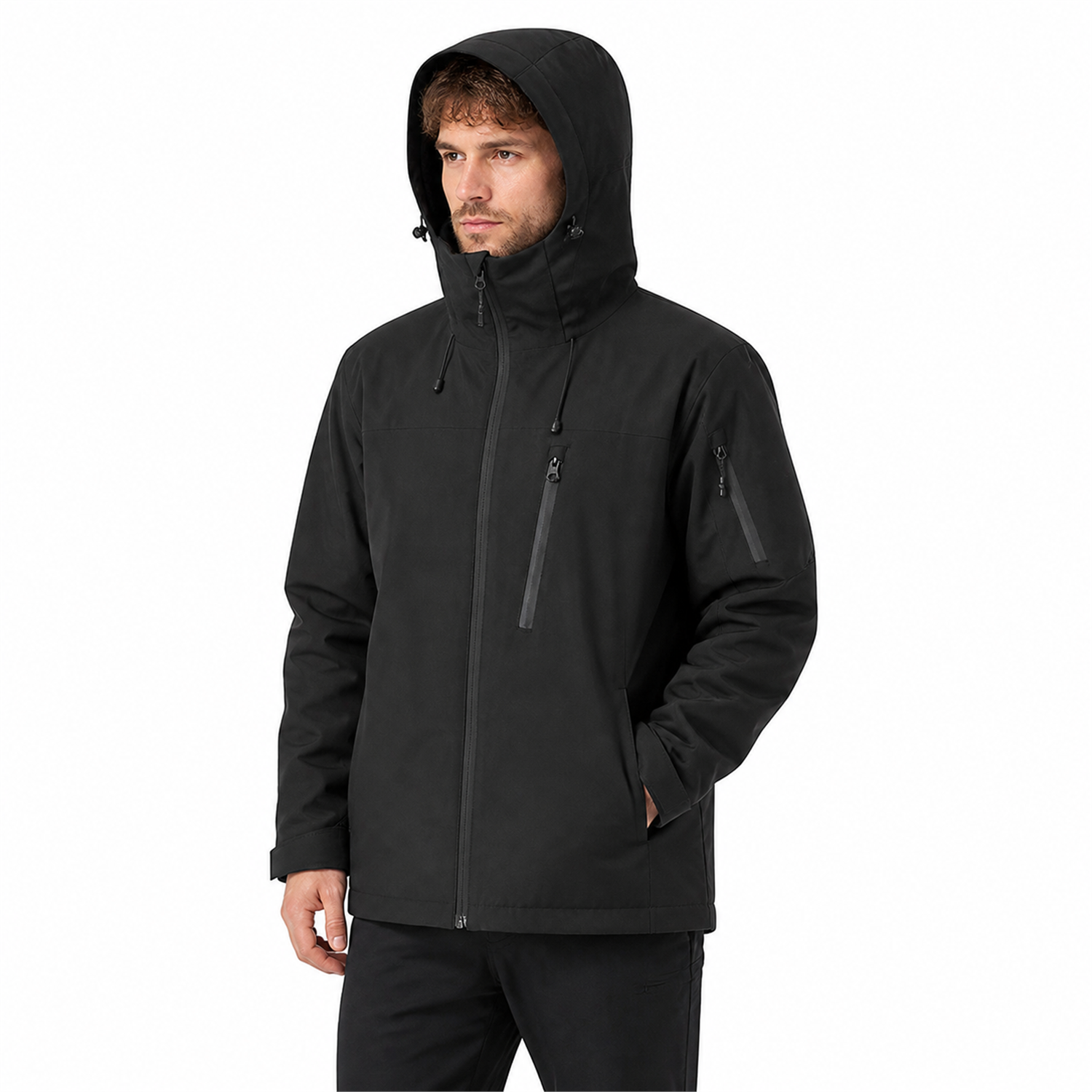 Men's Kestrel 3-in-1 jacket in black with hood up
