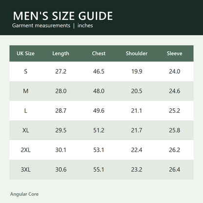 Men's Kestrel jacket size guide in inches
