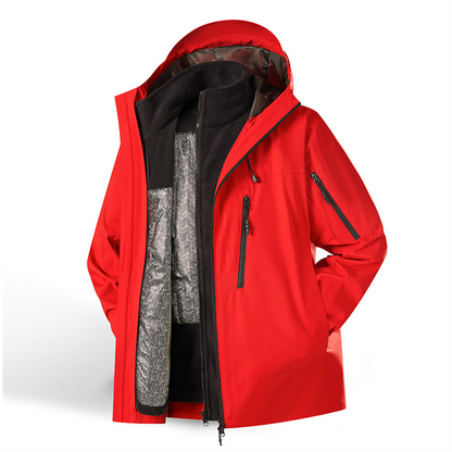 Kestrel 3-in-1 outdoor jacket in red, front view on white