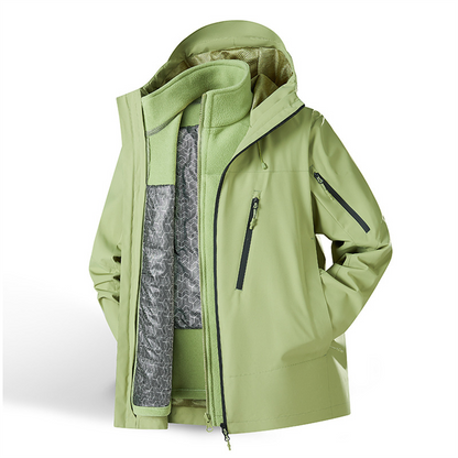 Kestrel 3-in-1 outdoor jacket in sage green, front view on white